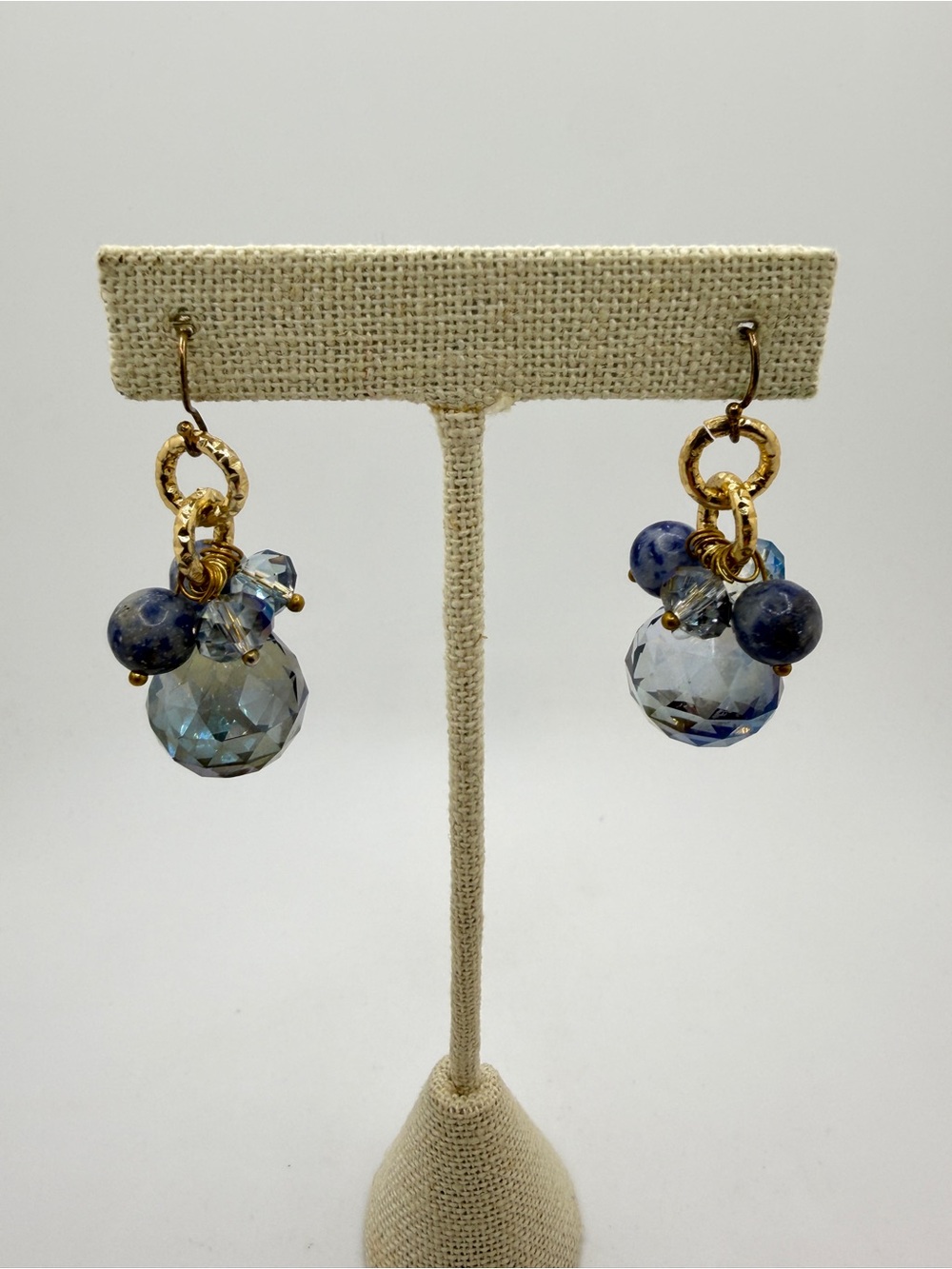 Gold over Sterling silver stamped hooks, crystal and sodalite dangle earrings! - Picture 11 of 16